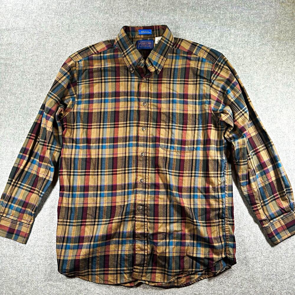 Pendleton Plaid Flannel Button-Down Shirt Men's M Multicolor Cotton Long Sleeve